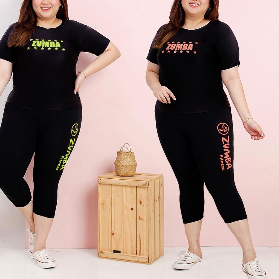 Stelan Baju Senam Jumbo Size Zumba Star Mini Celana-ZumbaFitness 7/8 Baju+Celana / Bisa sampai BB 80