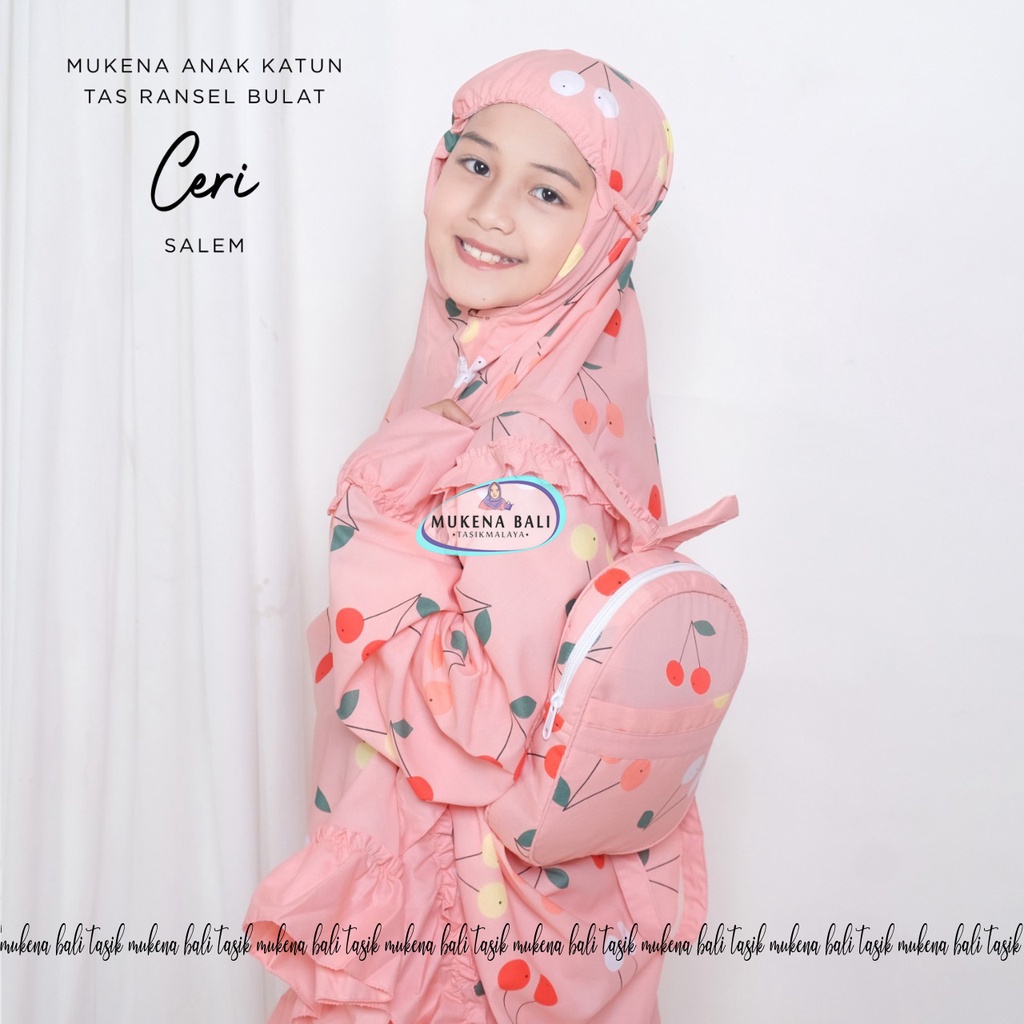 MUKENA BALI TASIK -  MUKENA ANAK KATUN MOTIF CERI (TAS BULAT)