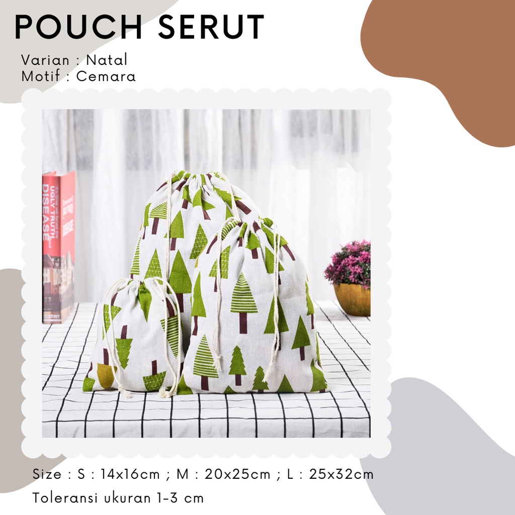 Pouch Serut Motif Natal / Serbaguna / Souvenir / Eco Friendly / Hampers