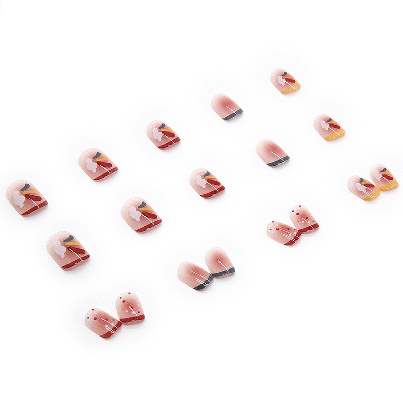 24pcs / Kotak Kuku Palsu Bentuk Kotak Warna Pelangi Awan Pink Translucent