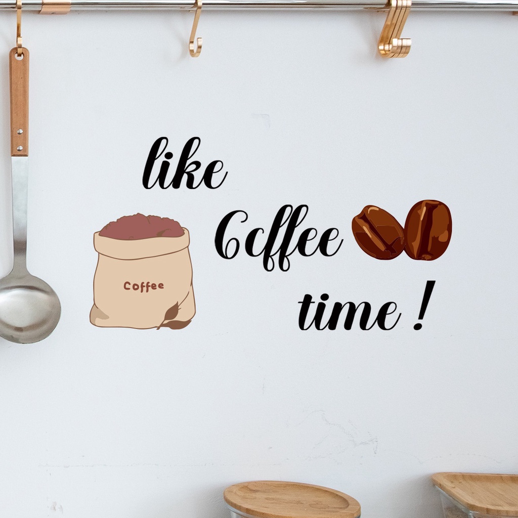 Stiker Dinding Desain Coffee Time Bahasa Inggris Untuk Dekorasi Dapur / Restoran