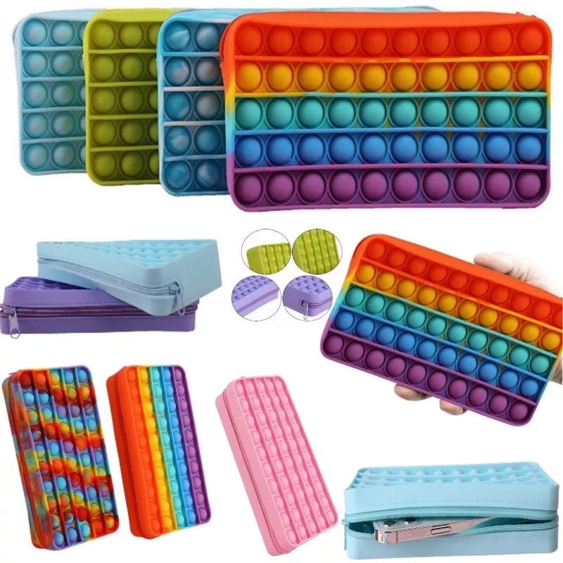 HOKKITERUS21⭐⭐⭐⭐⭐ Ready KOTAK PENSIL POP IT 2IN1 Big Pop It Pencil Case Bag Pops Fidget Toys Push Bubble Pen Holder Silicone Sensory Game P005