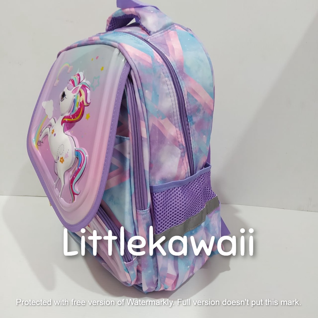 LK/Tas Ransel Sekolah Anak Embos Hardcase Unicorn Superhero Tutup TK SD Import