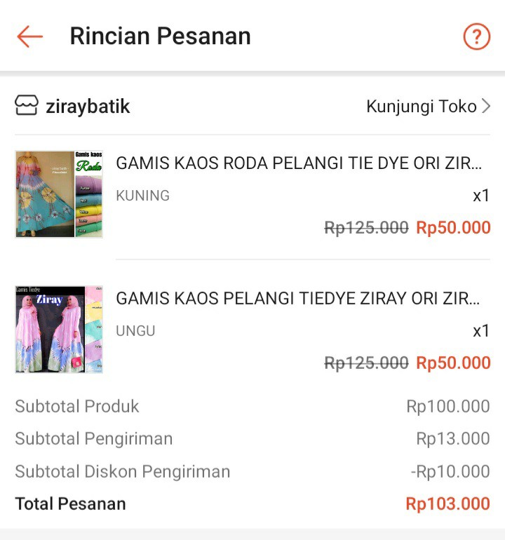 Gamis Kaos Roda Pelangi Tie Dye Ori Ziray Batik Jumbo Premium