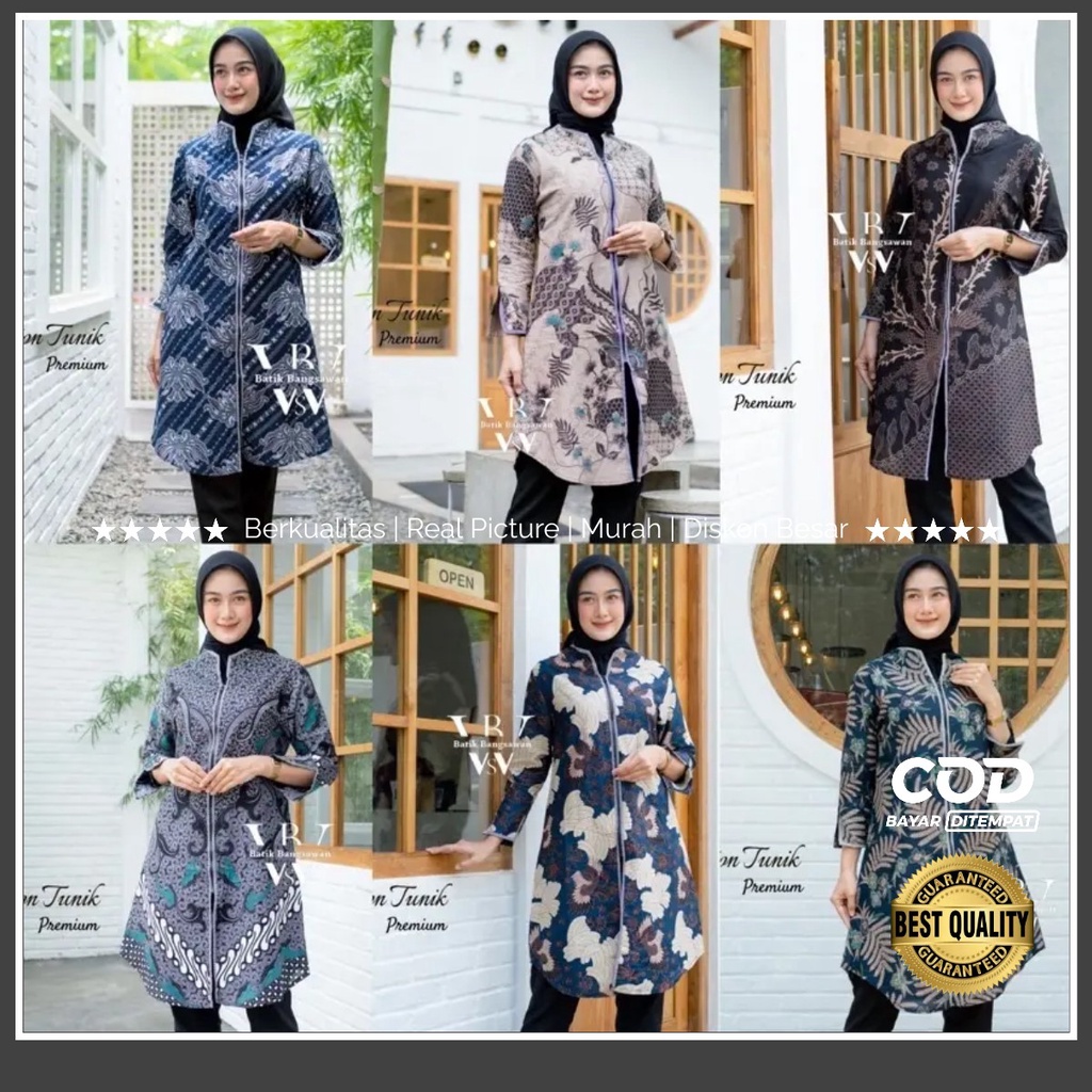 Tunik Batik Wanita Modern Terbaru JUMBO M L XL XXL Atasan Batik Wanita Seragam Murah batik pratama pekalongan