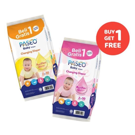 Beli 1 gratis 1!!! Paseo baby wet wipes tissue basah isi 50 lembar