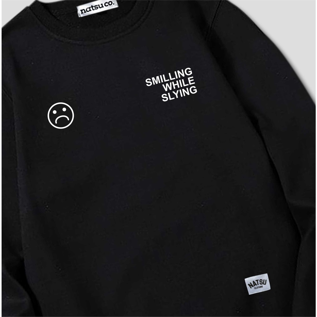 [COD] Natsu.co Sweater Crewneck Black Motif SMILLING  Simpel Pria/Wanita Premium Quality