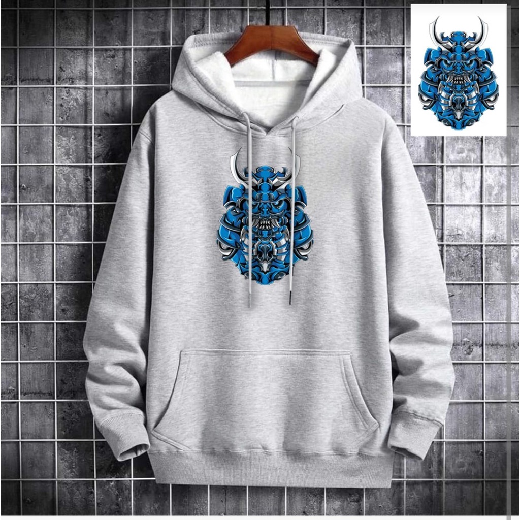 Baju Sweater Hoodie Blue Samurai Lengan Panjang Pria