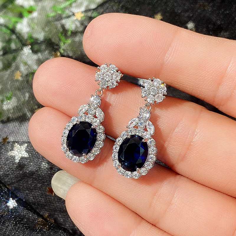 Fancyqube Anting Dangle Cubic Zirconia Biru / Putih Untuk Wanita