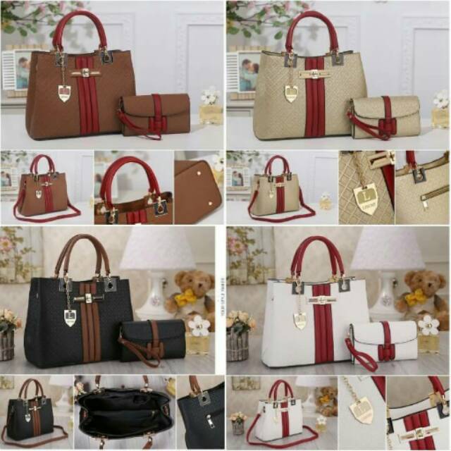 Tas Fashion Brand Lenore L2459 WHITE GOLD BROWN BLACK