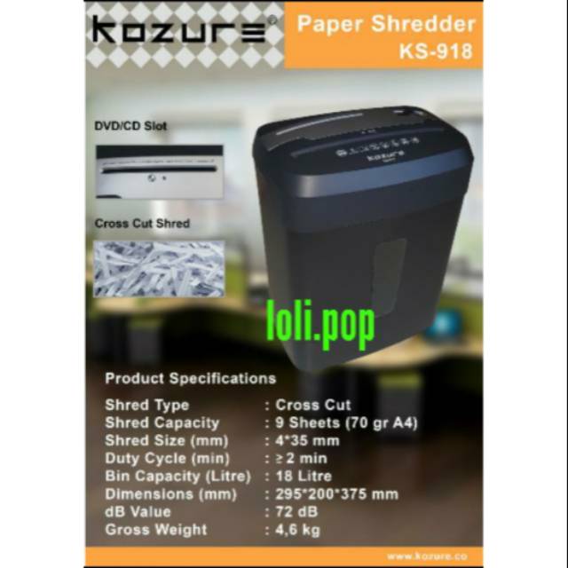 KOZURE KS918 CROSS CUT - PAPER SHREDDER - MESIN PENGHANCUR KERTAS , CC &amp; CD