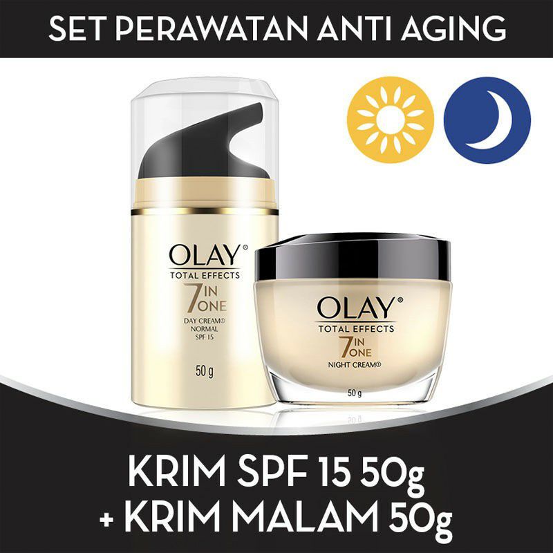 Paket OLAY Total Effects 7 in One Day Cream SPF 15 & Night cream ( Cream pagi dan malam) 50G