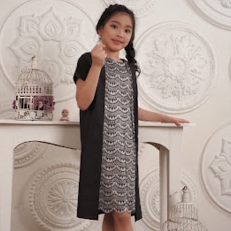 Dress katun motif brukat stratch kombinasi katun hitam Mi Amor Karalla Kids