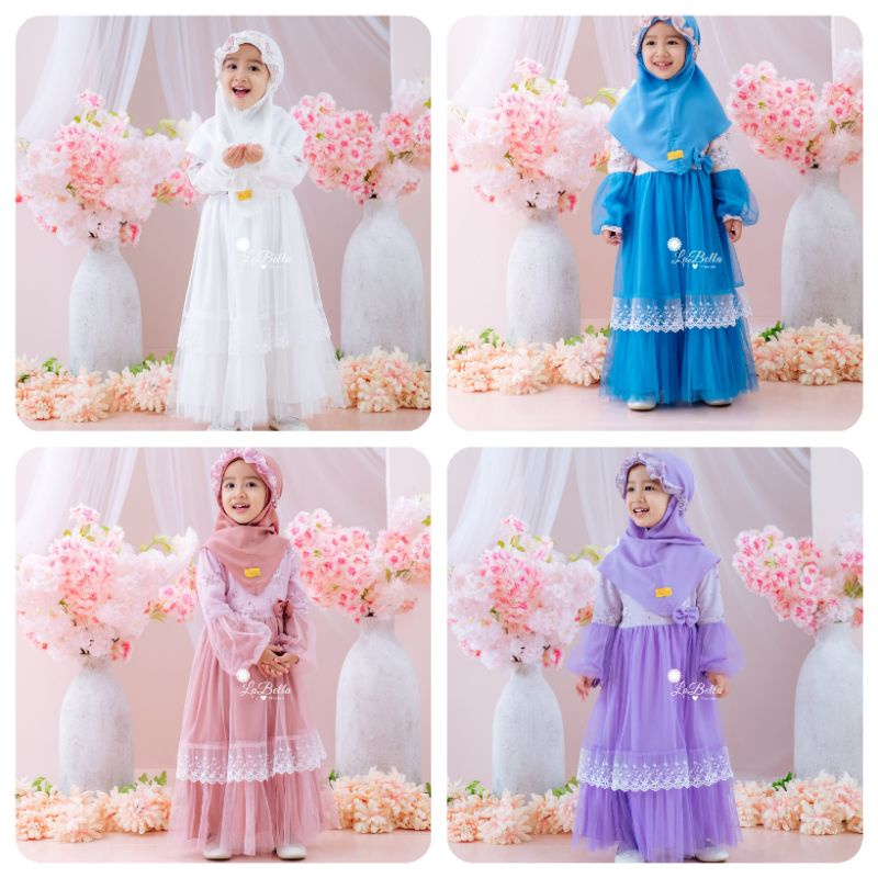 6BLN-3THN GAMIS BABY LABELLA SHIENNA PUTIH, BIRU, PINK SALEM, LILAC
