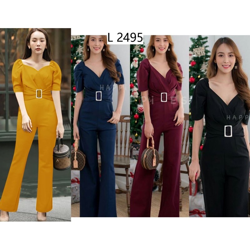 Jumpsuit Baju Lengan Balon Pendek Celana Panjang Wanita Scuba Premium Fashion Perempuan GL2495