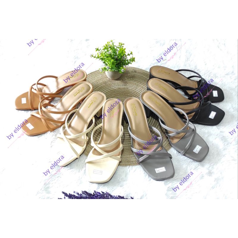 SANDAL WEDGES WANITA HAK TAHU TALI SILANG HEELS 3CM