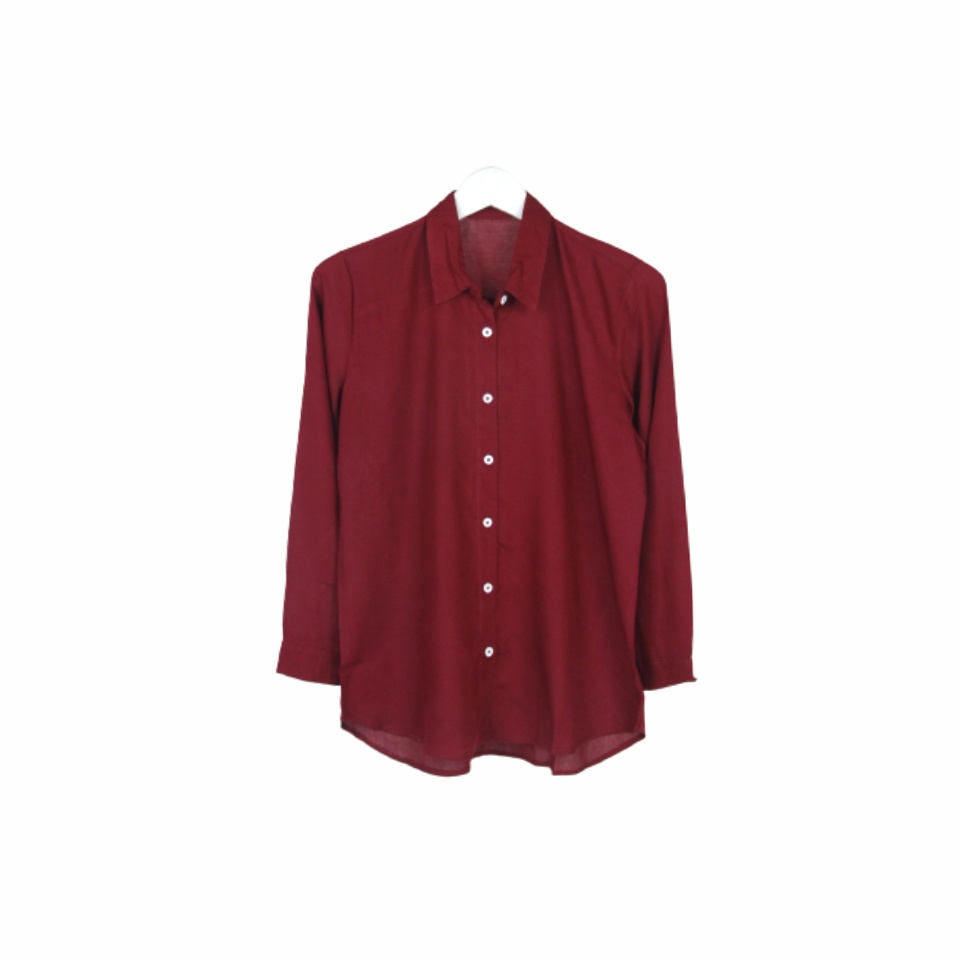 KEMEJA WANITA POLOS LENGAN PANJANG WANITA KATUN RAYON LONG SHIRT ORGANIK-Kemeja Maroon