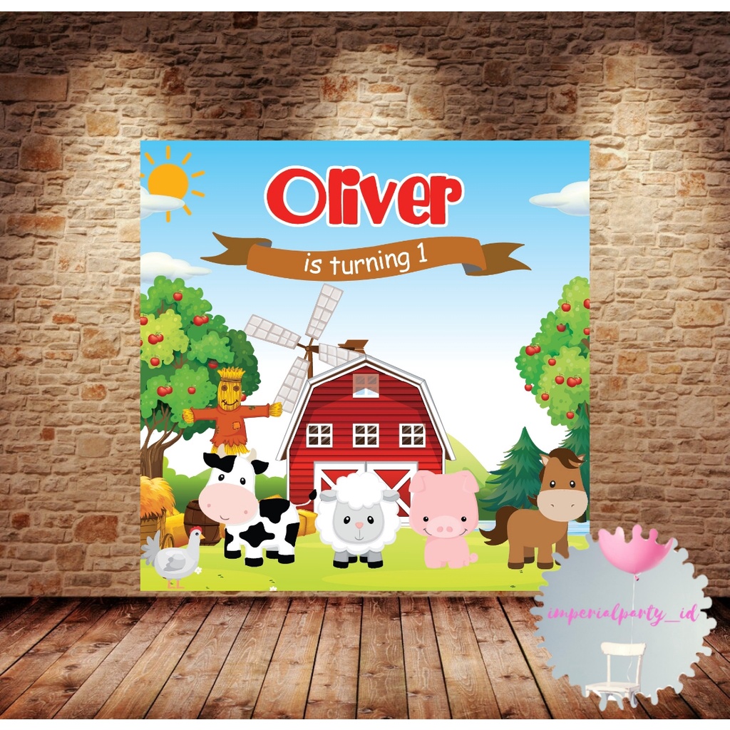 Custom Backdrop Banner Spanduk Happy Birthday Farm Animal Sawah