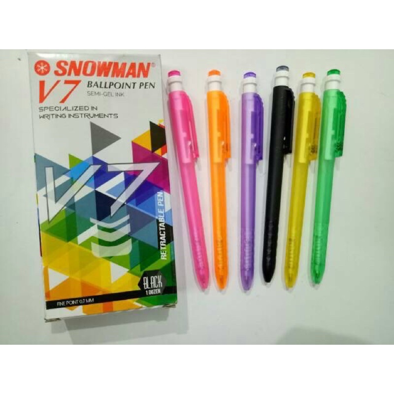

BALLPOINT SNOWMAN V7 HITAM 0.7MM ISI 12PCS/BULPEN/PULPEN