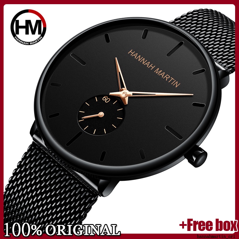 Hannah Martin Jam Tangan Pria Sangat tipis 100% Original Cowok Quartz
