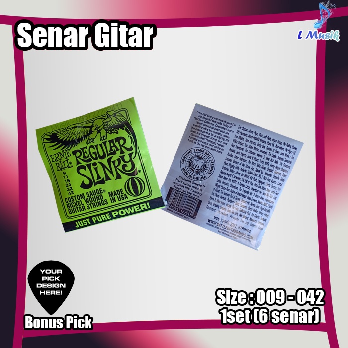 SENAR GITAR ERNIEBALL ELEKTRIK REGULAR SLINKY HIJAU 1 SET UKURAN 009-042 (LOKAL PREMIUM) - ERNIE BALL ORIGINAL NICKEL WOUND GUITAR STRINGS