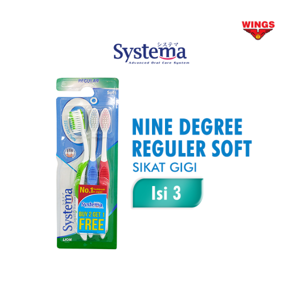 Systema Sikat Gigi 9 Degree Reguler Kemasan Ekonomis Isi 3 Pcs