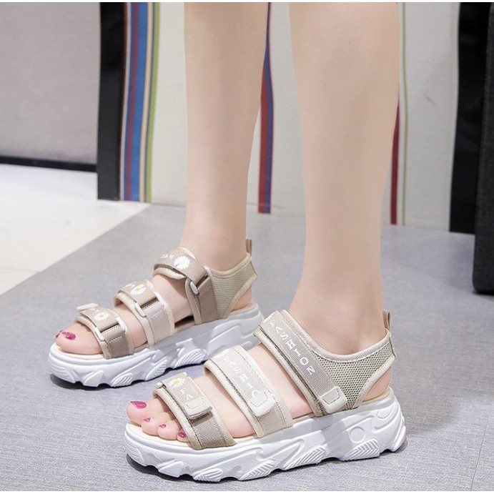 TBIG [COD] Sandal Gladiator 3 Tali Strap FLOWER Wanita Import Korea Style Santai Gunung Wanita