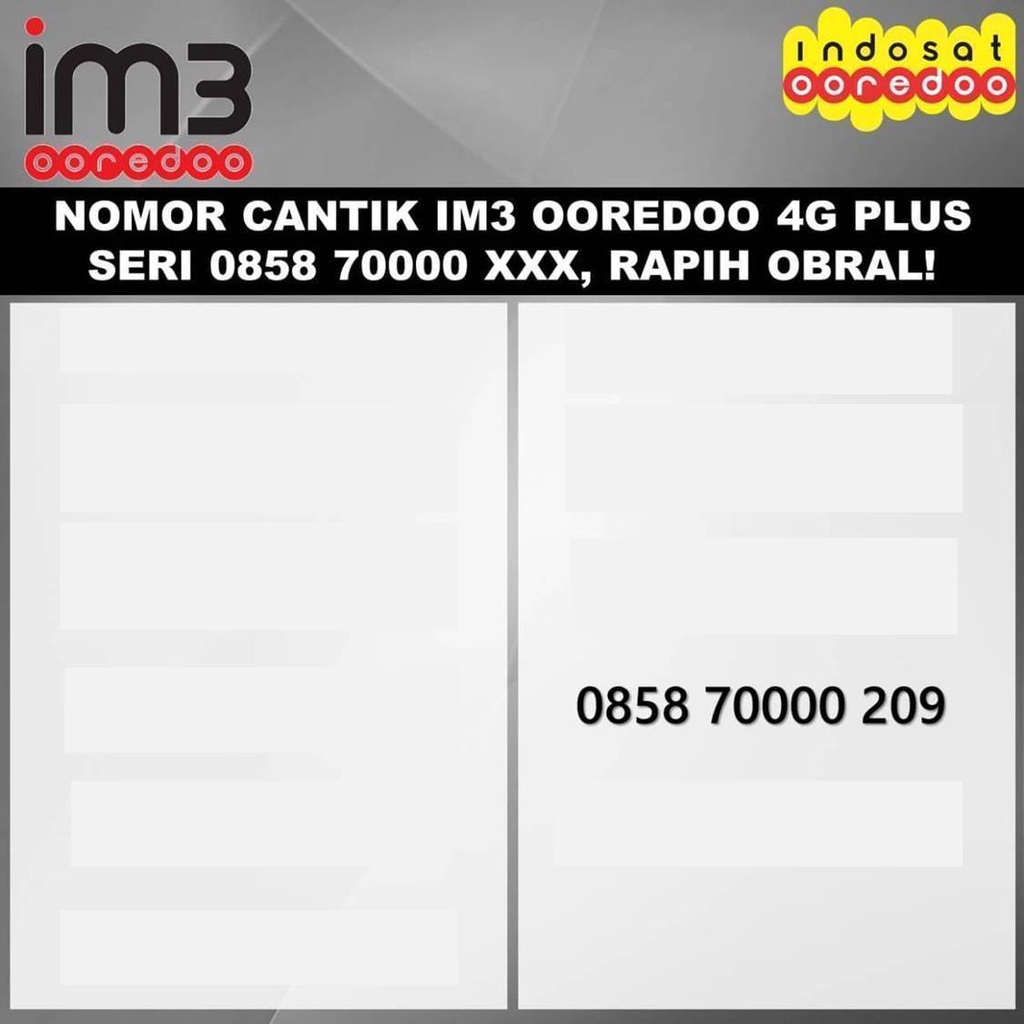 kartu perdana im3 indosat ooredoo 4G nomor cantik quartet obral