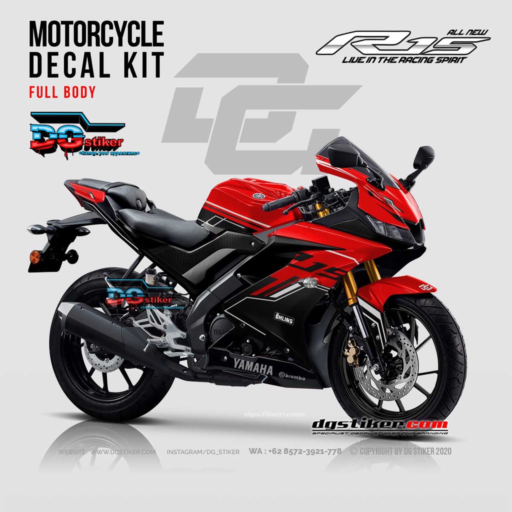 Decal Striping R15 V3 Merah Hitech Line