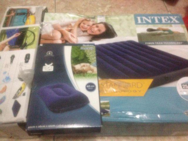 Intex Kasur Angin Double Dura Beam High Quality 64758 + Pompa + Bantal