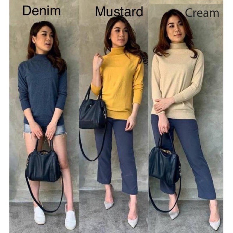 Blouse lengan panjang rajut turtleneck premium import