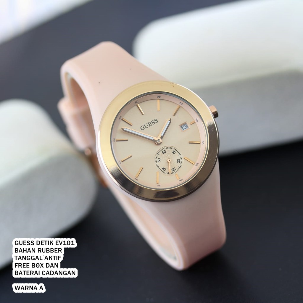 Jam tangan wanita guess rubber detik bawah EV101/Jam tangan guess tali rubber