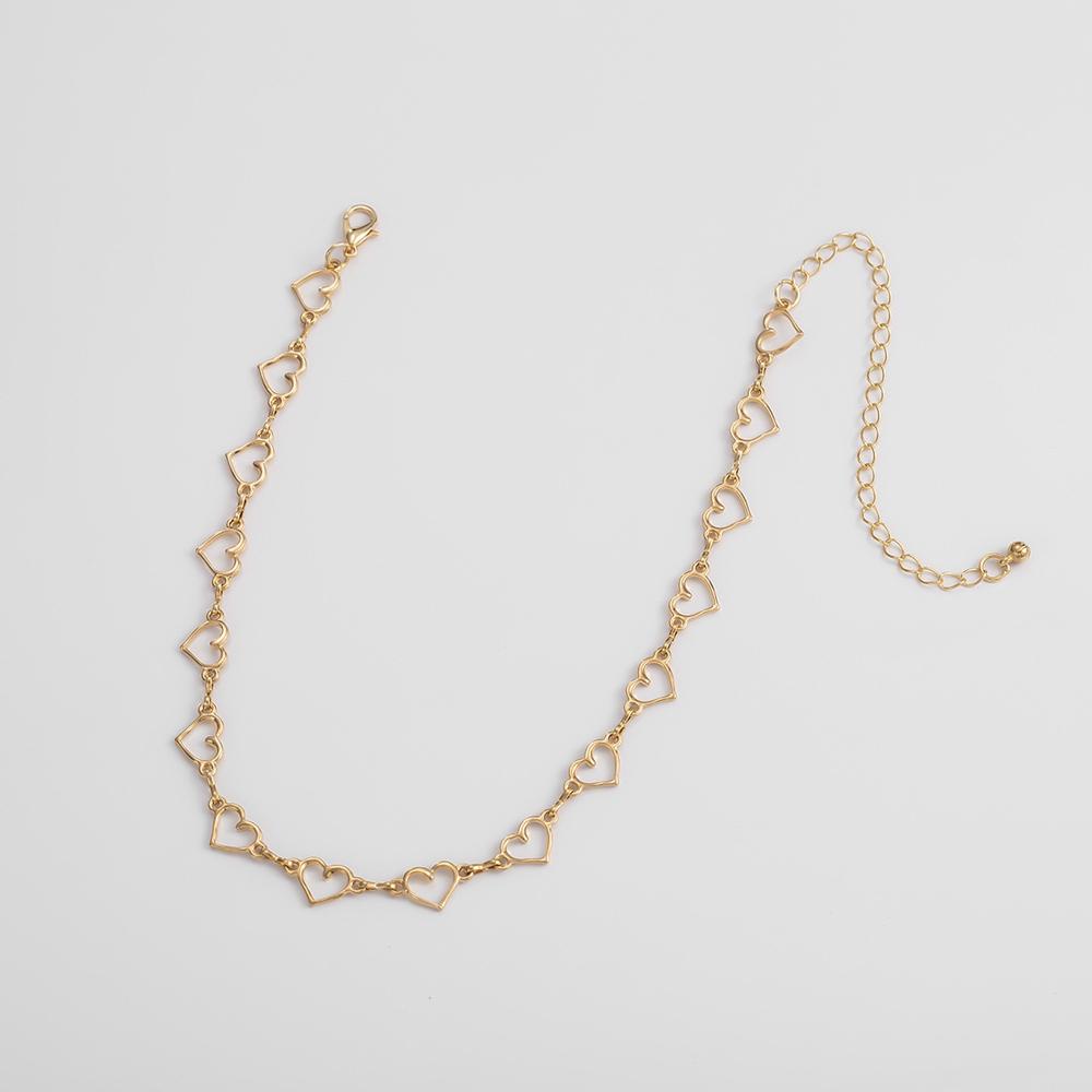 Kalung Bentuk Hati Geometris Warna Emas Perak Bahan Alloy Gaya Korea