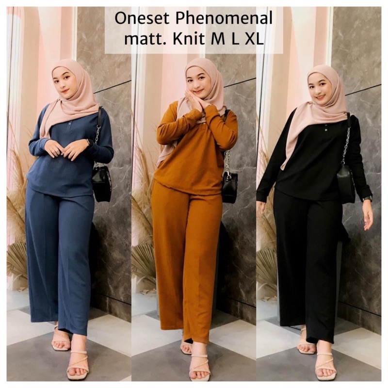 Oneset Phenomenal Bahan Knitt Tebal Oneset Knit Setelan Tunik Kaos Polos Busui One Set Phenomenal Ladies Setelan Pheno Wanita