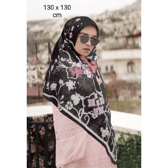 SALE HIJAB / SYARI DIMALAA HITAM / COD / KERUDUNG VOAL MOTIF / SEGI EMPAT SYARI / JILBAB TERBARU / L