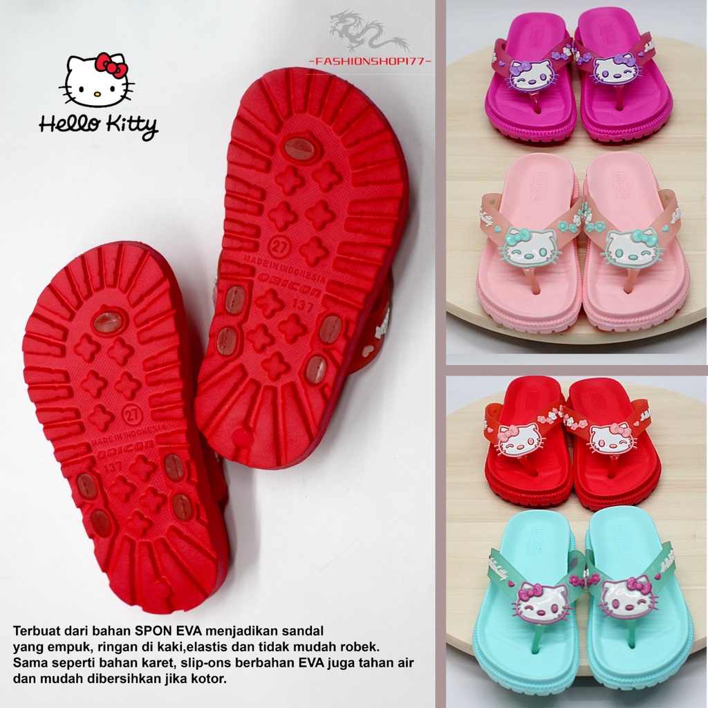 Sandal Jepit Anak Perempuan Bahan Karet Motif Hello Kitty Terbaru Kekinian Size 24-35