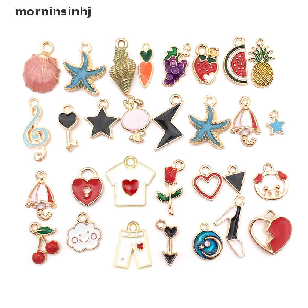 Mornin 30pcs / Lot Liontin Enamel Bentuk Campur Bahan Alloy Untuk Diy Perhiasan