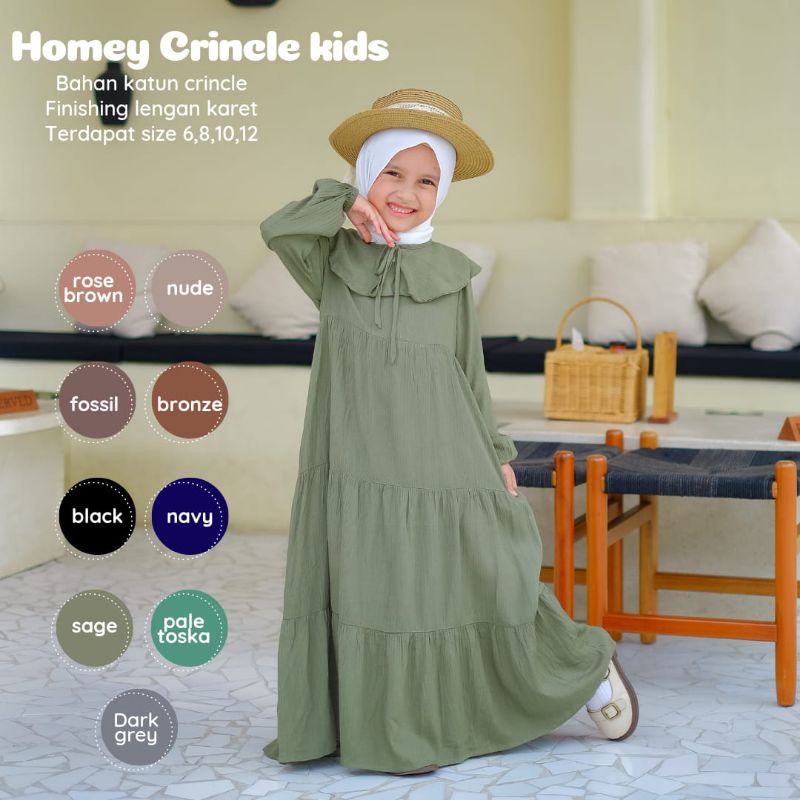 New-Busana Muslimah Anak/Gamis Anak Polos - Homey Crincle Kids - Bahan Katun Rayon Premium-Bisa COD