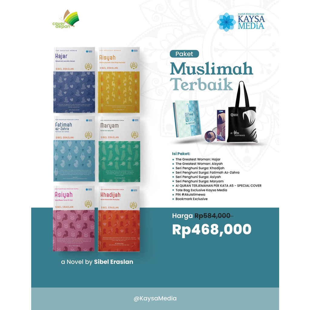 PAKET NOVEL PEREMPUAN PENGHUNI SURGA, KHADIJAH - FATIMAH - MARYAM - ASIYAH - HAJAR - AISYAH