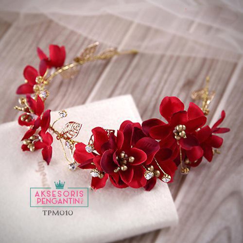 [BISA COD] HEADPIECE PENGANTIN HAIRBAND AKSESORIS RAMBUT WEDDING MERAH TPM010