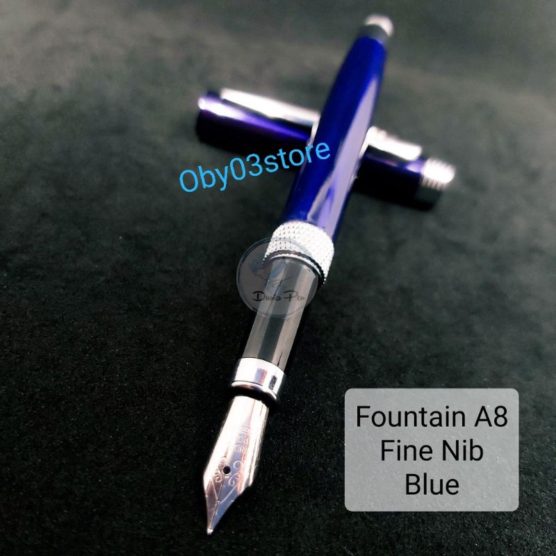 

Fountain Pen A8 Blue Nib Fine 0.3mm Mata Kecil Pena Tinta Isi Ulang Pulpen Ink Bahan Full Metal