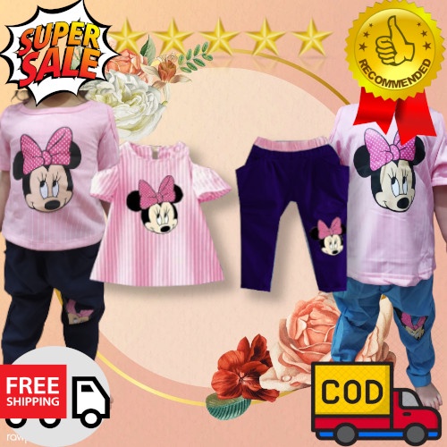 VISION ONLINE [GRATIS ONGKIR BISA COD] SETELAN STRIPY MINNIE// SET BAJU ATASAN BAHAN KAOS LENGAN PENDEK ANAK PEREMPUAN/ BAJU BAYI PEREMPUAN CEWEK 1 2 3 4 TAHUN CELANA DENIM PANJANG ANAK PEREMPUAN 12 BULAN 3-4 TAHUN MURAH KEKINIAN TERBARU IMPORT LUCU KOREA