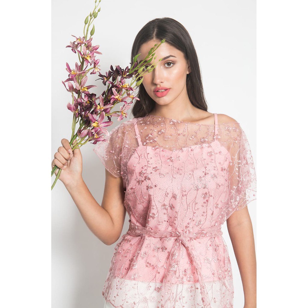  Baju  Atasan  Wanita Tile  Glitter Lace Blouse Pesta Blink 