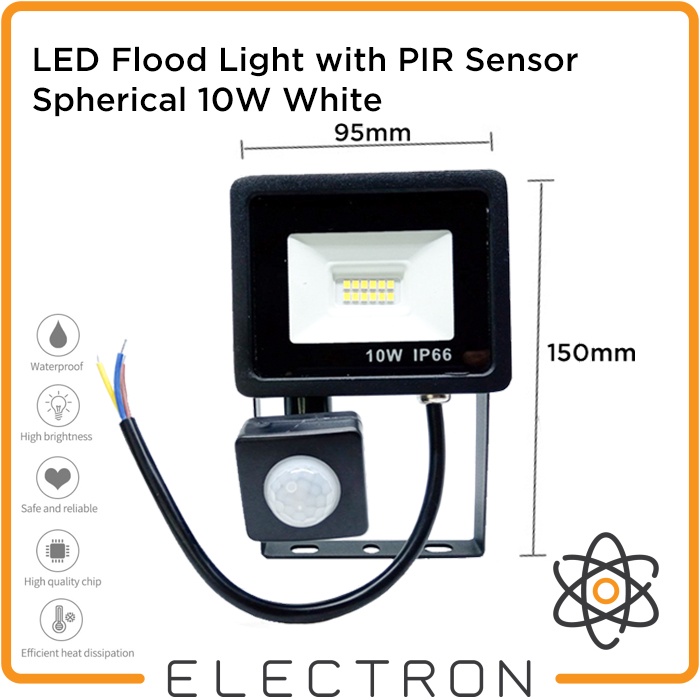 LED Flood Light with PIR Sensor Spherical 10W White Lampu Sorot 10 W