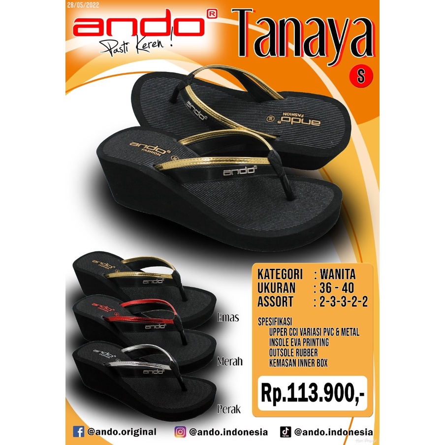 Ando Tanaya Sandal Wedges Wanita 3 Warna Sendal Cewek Perempuan Ando Original