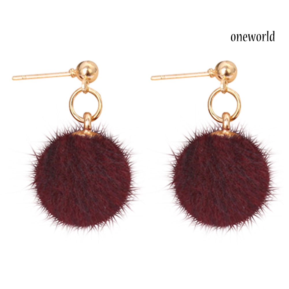 OW@ Fashion Women Winter Jewelry Pom Pom Ball Drop Pendant Charm Stud Earrings Gift