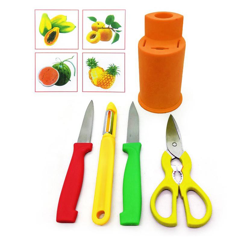 Pisau Set / Fruit Knife Set 5 pcs + Rak Plastik Bulat - Random Color