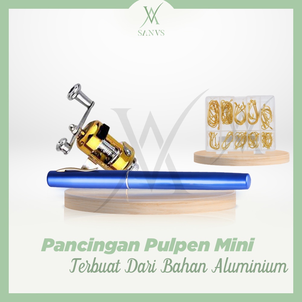 Joran Pancing Pulpen Free Reel Kecil Pancingan Pulpen Mini Fishing Rod Pen Portable Import Original Bergaransi - SANUS.ID-PANCING BIRU + KAIL