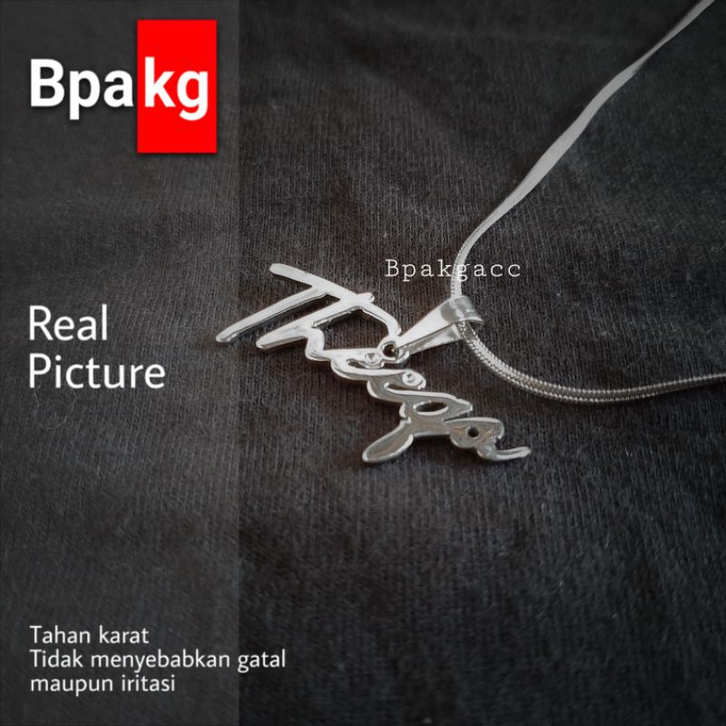 Kalung nama kalung titanium pria custom inisial anti karat Kalung initial besi putih asli silver ori