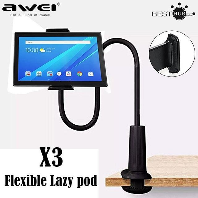 Flexible Lazy Pod X3 Awei Dudukan Multifungsi Stand Mount Mobile Dan Tablet Penjepit Spiral